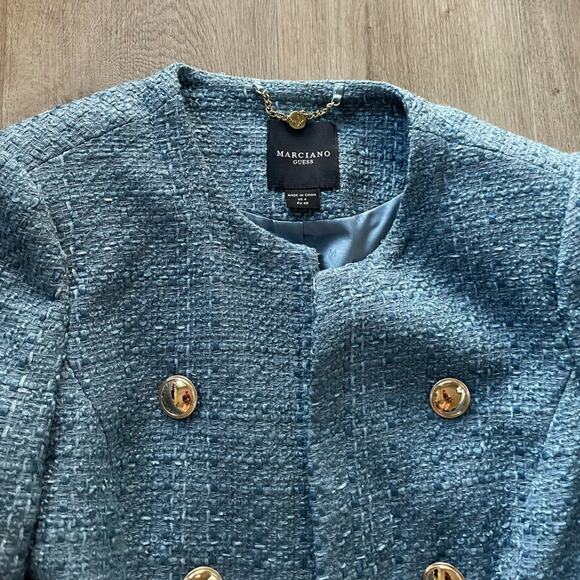 marciano kitty blue tweed jacket blazer coat gold button detail size 4 - Picture 3 of 4